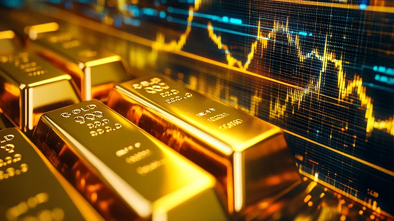 金条与金融图表投资及贵金属市场概念