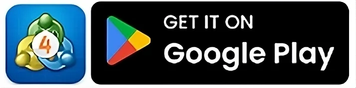App icon with MetaTrader 4 (MT4) logo next to the Google Play store download button