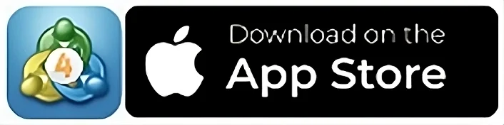 App icon with MetaTrader 4 (MT4) logo next to the Apple App Store download button