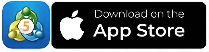 App icon with MetaTrader 5 (MT5) logo next to the Apple App Store download button