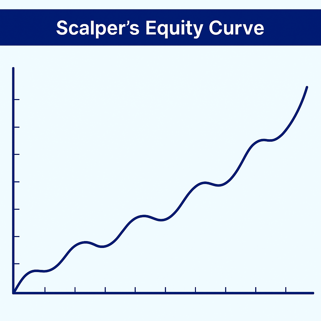 Risk managed scalping equity curve showing steady growth and limited drawdowns.
