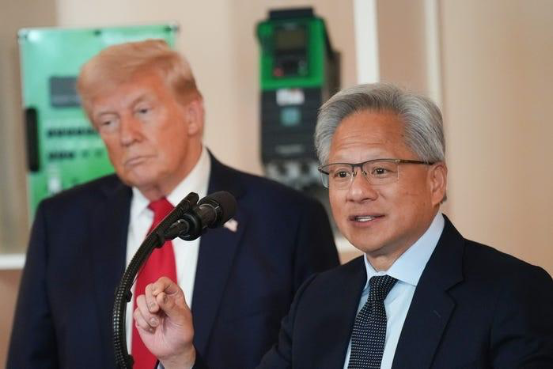 Jensen Huang and President Donald Trump in suits and ties.